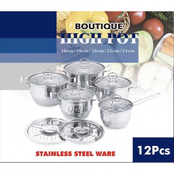 Periuk Set 12pc/Pengukus/Stainless Steel Pot/Steamer Pot/Periuk kukus/Cookware/Kitchen Ware/Alat Dap