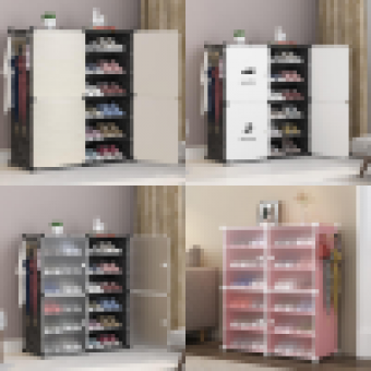 PLAIN BLACK 12TIER 6BOX DIY SHOERACK WITH HOOK HANGER (2C6TB)