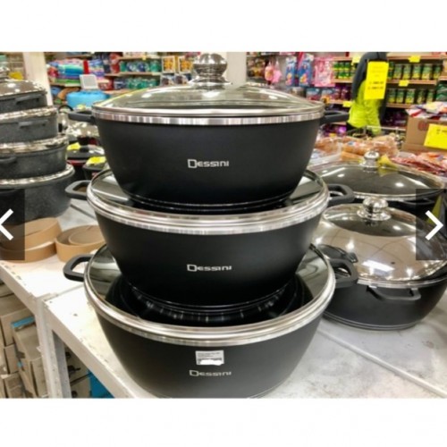 DESSINI 6pc Black Classic Plus Casserole Cookware Set Kuali Periuk (32/36/40cm) Non-Stick [READY STO