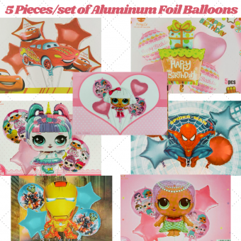 5pc/set Cartoon Foil Balloon Inflatable Helium Balloon Kids Party Decor Happy Birthday Balloon Set C