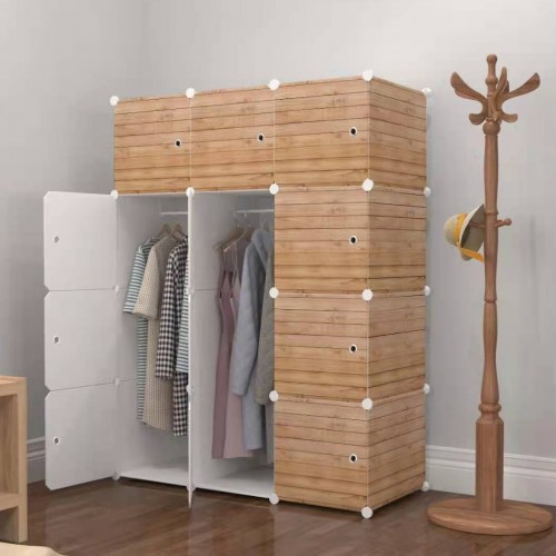 LINE BROWN 12C Almari Karton DIY Children Cartoon Cabinet Wardrobe Foldable Rack Cupboard Cabinet Cu