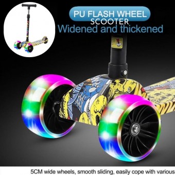 Kids Scooter Foldable Adjustable Height Cartoon Tri Wheels Kick Flash Wheel Height Adjustable With L