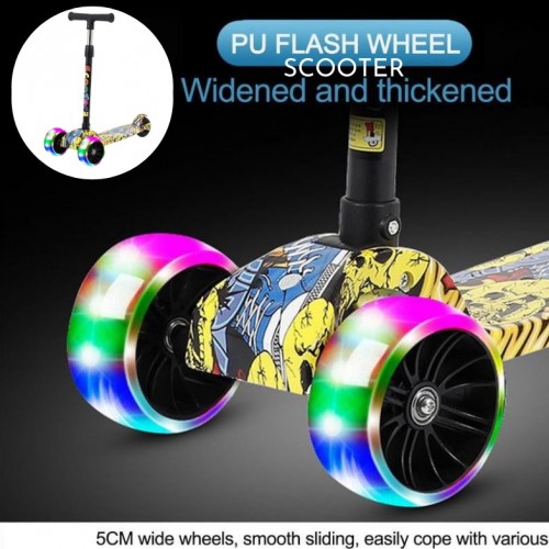 Kids Scooter Foldable Adjustable Height Cartoon Tri Wheels Kick Flash Wheel Height Adjustable With L