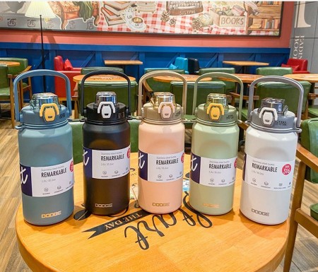 [Ready Stock] DODGE 1.0L 316SS Stainless Steel Vacuum Flask Thermoses Water Bottle With Straw Double