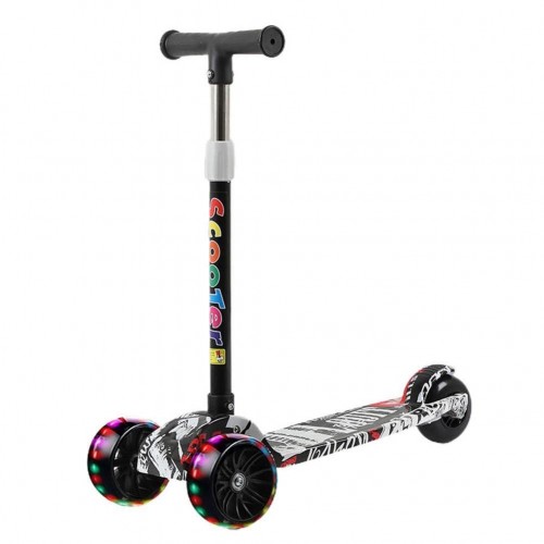 Kids Scooter Foldable Adjustable Height Cartoon Tri Wheels Kick Flash Wheel Height Adjustable With L