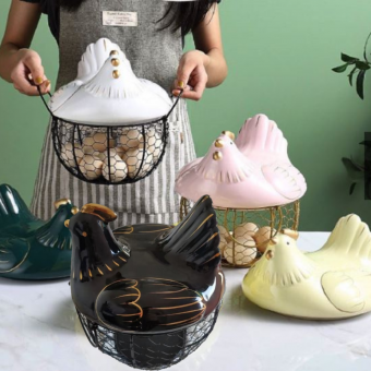 Ceramic Egg Basket Big Size Multipurpose Kitchen Storage Basket Egg Storage Basket Bakul Bekas Telur