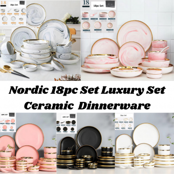 [Ready Stock] KCJ Nordic Luxury Set Ceramic Tableware/ Dinnerware Set Dinner Plate / Bowl / Spoon Dr