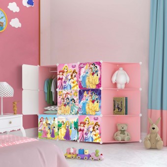 PRINCESS PINK 9 cube C DIY Multipurpose Portable Wardrobe Cabinet Clothes Storage Organizer Almari R