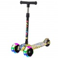 Kids Scooter Foldable Adjustable Height Cartoon Tri Wheels Kick Flash Wheel Height Adjustable With L