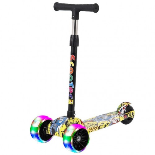 Kids Scooter Foldable Adjustable Height Cartoon Tri Wheels Kick Flash Wheel Height Adjustable With L