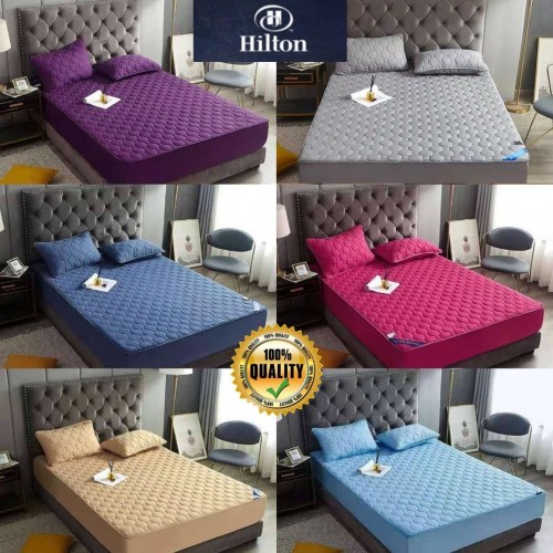 [READY STOK] CADAR HILTON VIRAL ANTI KEDUT Fitted Bedsheet FREE 2PCS PILLOW CASE Mattress Cover Cott