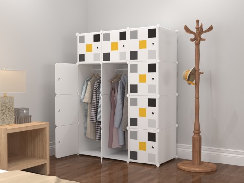 CHECKER WHITE 12C Almari Karton DIY Children Cartoon Cabinet Wardrobe Foldable Rack Cupboard Cabinet