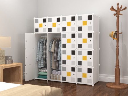 CHECKER WHITE 16C Almari Karton DIY Children Cartoon Cabinet Wardrobe Foldable Rack Cupboard Cabinet