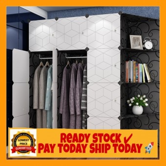 WHITE BLACK 12 Cube Corner DIY Multipurpose Wardrobe Cabinet Clothes Storage Organizer Almari Rak Dr