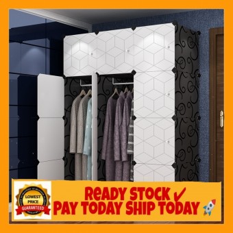 WHITE BLACK 12 cube White DIY Multipurpose Wardrobe Cabinet Clothes Storage Organizer Almari Rak Dro