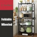 Foldable Stainless Steel Rack Wheeled Oven Kitchen Shelves Rack Storage Dapur Lipat Rak Dropship
