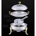 [Ready Stock] Stainless Steel Buffet Royal Gold Set 28cm Round Chafing Dish Serving Tray Catering Se