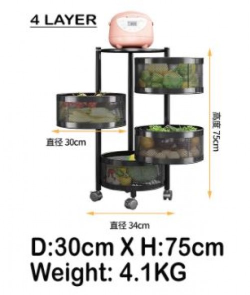 [Ready Stock] Multipurpose 4/5 Tier Kitchen Storage Rack with Rotating Basket and Detachable Whe