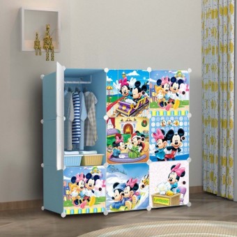 MICKEY BLUE 9 cube DIY Multipurpose Wardrobe Cabinet Clothes Storage Organizer Almari Rak Dropship