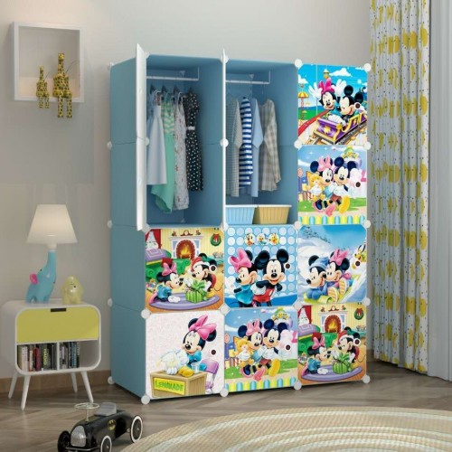MICKEY BLUE 12 cube DIY Multipurpose Wardrobe Cabinet Clothes Storage Organizer Almari Rak Dropship