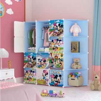 [READY STOK] MICKEY BLUE 12C DIY Rack Storage Cabinet Wardrobe Corner Rack With Hanger (MK12CB)