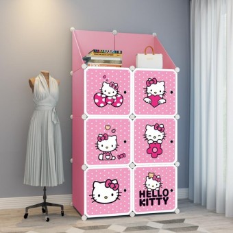 HELLO KITTY 6 cube Upper Rack DIY Multipurpose Wardrobe Cabinet Clothes Storage Organizer Almari Rak