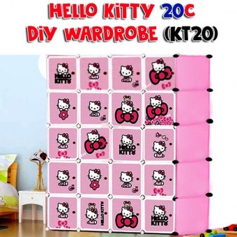 HELLO KITTY 20 cube DIY Multipurpose Portable Wardrobe Cabinet Clothes Storage Organizer Almari Rak