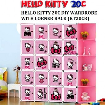 HELLO KITTY 20 cube corner DIY Multipurpose Wardrobe Cabinet Clothes Storage Organizer Almari Rak Dr