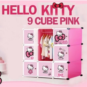 HELLO KITTY 9 cube DIY Multipurpose Wardrobe Cabinet Clothes Storage Organizer Almari Rak Dropship