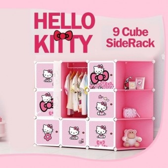 HELLO KITTY 9 cube corner DIY Multipurpose Wardrobe Cabinet Clothes Storage Organizer Almari Rak Dro