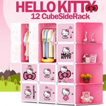 HELLO KITTY 12 cube corner DIY Multipurpose Wardrobe Cabinet Clothes Storage Organizer Almari Rak Dr