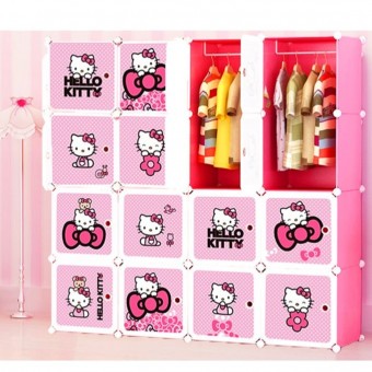 HELLO KITTY 16 cube DIY Multipurpose Wardrobe Cabinet Clothes Storage Organizer Almari Rak Dropship