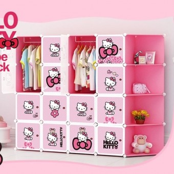 HELLO KITTY 16 cube corner DIY Multipurpose Wardrobe Cabinet Clothes Storage Organizer Almari Rak Dr