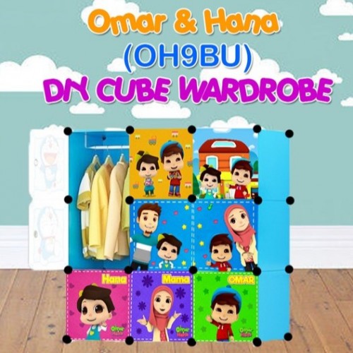 Omar Hana BLUE 9 cube DIY Multipurpose Wardrobe Cabinet Clothes Storage Organizer Almari Rak Dropshi