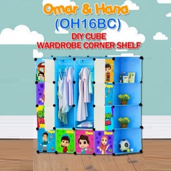 Omar Hana BLUE 16 Cube Corner DIY Multipurpose Wardrobe Cabinet Clothes Storage Organizer Almari Rak