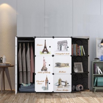 Euro 9 cube C Black DIY Multipurpose Wardrobe Cabinet Clothes Storage Organizer Almari Rak Dropship