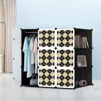 Checker 9 cube C Black DIY Multipurpose Wardrobe Cabinet Clothes Storage Organizer Almari Rak Dropsh