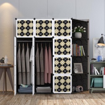 Checker 12 cube C Black DIY Multipurpose Wardrobe Cabinet Clothes Storage Organizer Almari Rak Drops