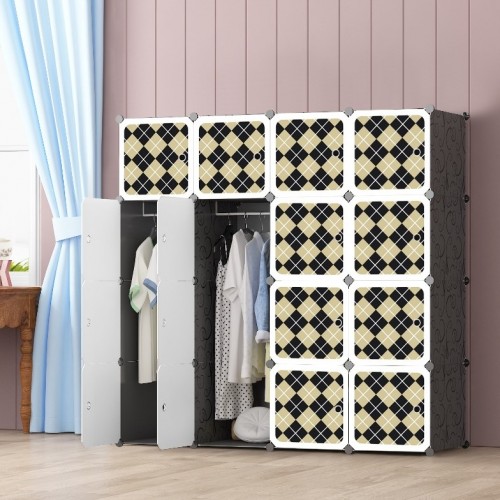Checker 16 cube Black DIY Multipurpose Wardrobe Cabinet Clothes Storage Organizer Almari Rak Dropshi