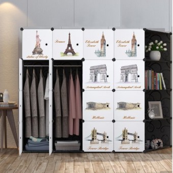 Euro 16 cube C Black DIY Multipurpose Wardrobe Cabinet Clothes Storage Organizer Almari Rak Dropship