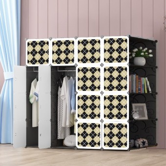 Checker 16 cube C Black DIY Multipurpose Wardrobe Cabinet Clothes Storage Organizer Almari Rak Drops
