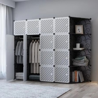 LineWhite 16 cube C Black DIY Multipurpose Wardrobe Cabinet Clothes Storage Organizer Almari Rak Dro