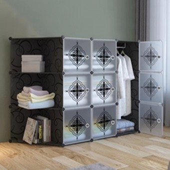 FlowerBlack 9 cube C Black DIY Multipurpose Wardrobe Cabinet Clothes Storage Organizer Almari Rak Dr
