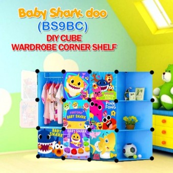 Babyshark 9 cube C DIY Multipurpose Wardrobe Cabinet Clothes Storage Organizer Almari Rak Dropship