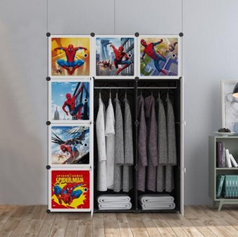 SPIDERMAN Black 12 cube DIY Multipurpose Portable Wardrobe Cabinet Clothes Storage Organizer Almari