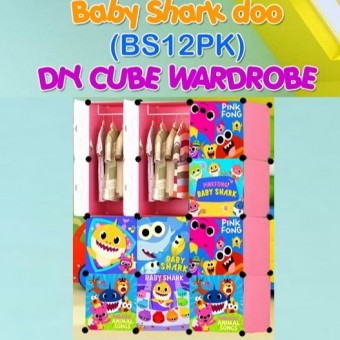 Babyshark 12 cube Rack DIY Multipurpose Wardrobe Cabinet Clothes Storage Organizer Almari Rak Dropsh