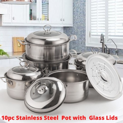 Periuk Set 10pc/Pengukus/Stainless Steel Pot/Steamer Pot/Periuk kukus/Cookware/Kitchen Ware/Alat Dap