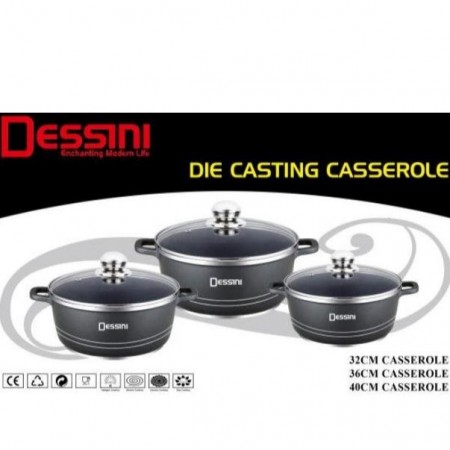 DESSINI 6pc Black Classic Plus Casserole Cookware Set Kuali Periuk (32/36/40cm) Non-Stick [READY STO
