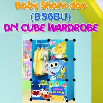 Babyshark 6 cube Rack DIY Multipurpose Wardrobe Cabinet Clothes Storage Organizer Almari Rak Dropshi