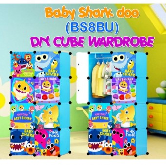 Baby Shark Doo BLUE 8C DIY Rack Storage Cabinet Wardrobe With Almari Hanger (BS8BU) dropship